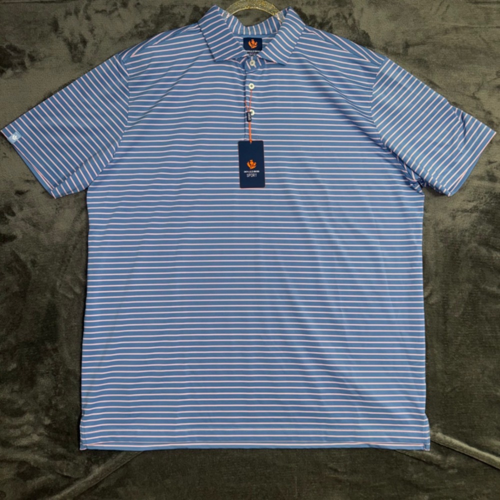 Mens XXL Donald Ross Sport Polo Blue Striped NWT‎ Active Fit Golf Shirt NEW